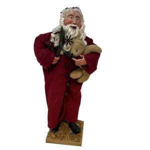 Old World Santa Claus Figurine ~13" Holding Teddy Bear Christmas‎ Decor